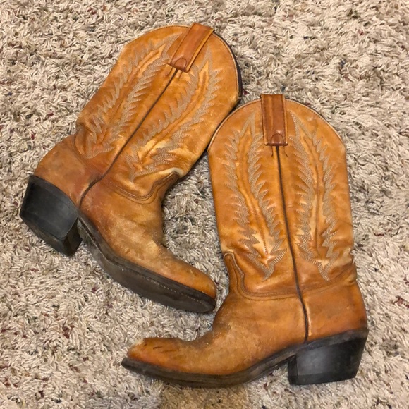 TAN ALL LEATHER COWGIRL BOOTS SZ 6M - Picture 1 of 7